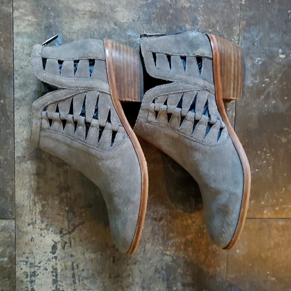 Grey suede cutout booties